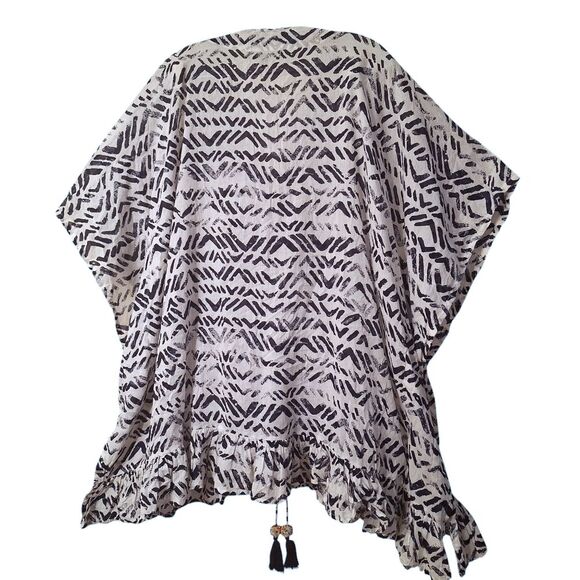 Saks Fifth Avenue Swim Coverup Kaftan Sequins Tassels Ruffle Hem M Cotton Caftan - Picture 2 of 6